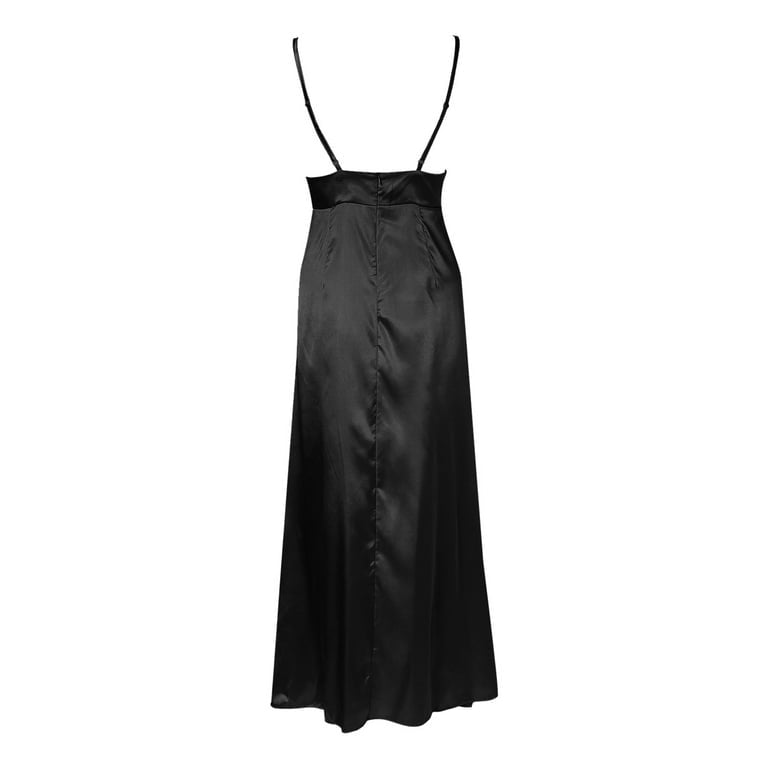 12pcs Black Double Slit Plunging Neck Maxi Dress