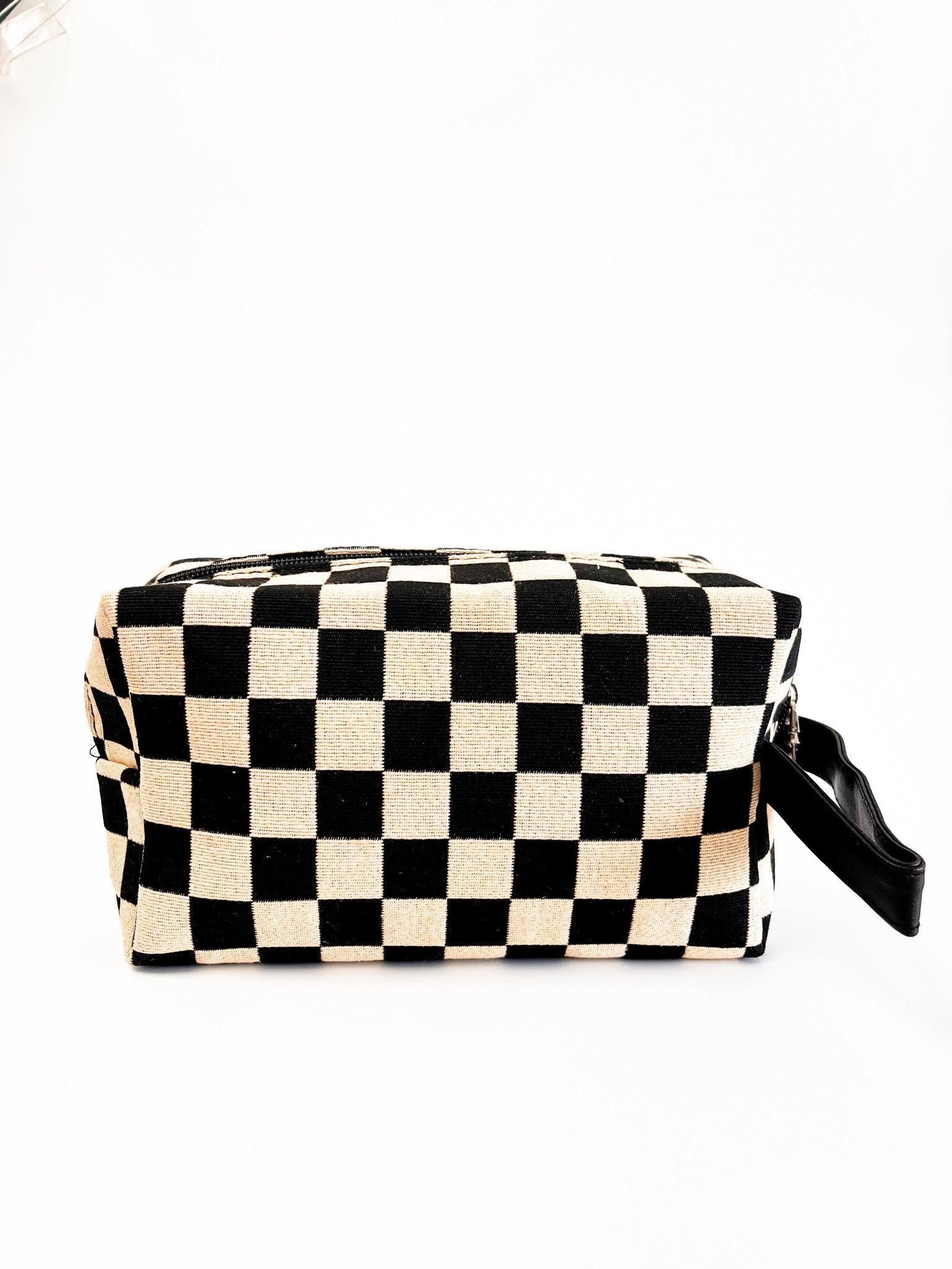 Checkered Rectangular Makeup Travel Bag - Stylish & Spacious Organizer