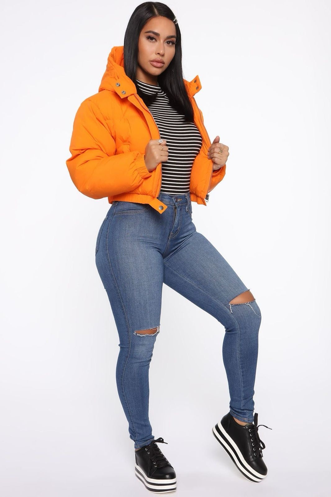 Cropped Puffer Jacket with Hood – Winter Street Style