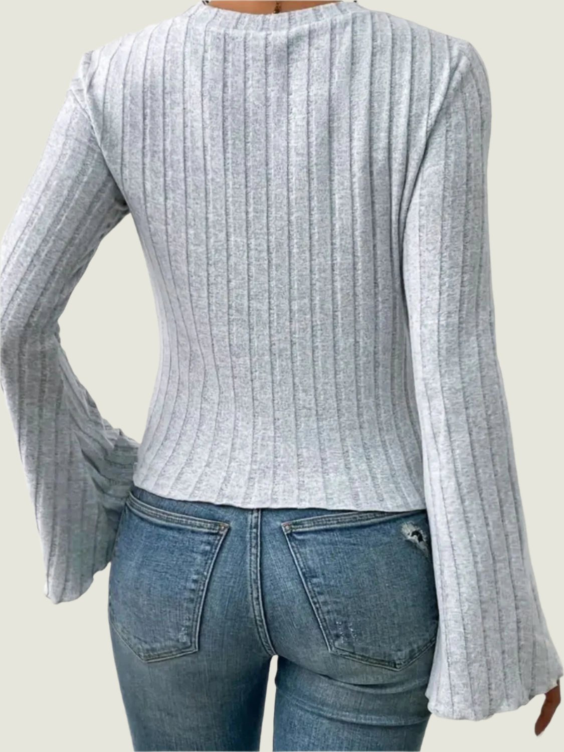 Ribbed Flared Sleeve Top – Long Sleeve Stretch Knit