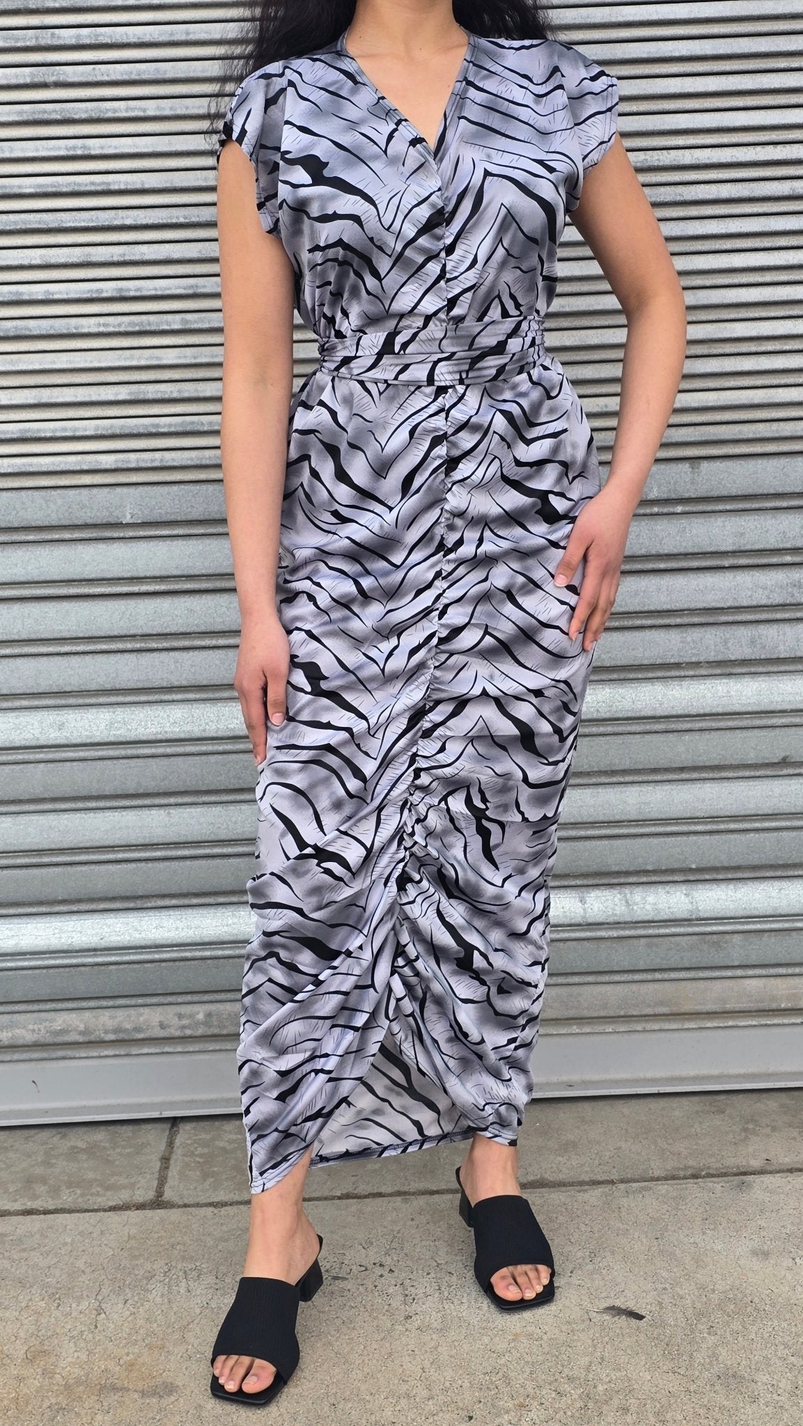 Tiger striped ruched dress