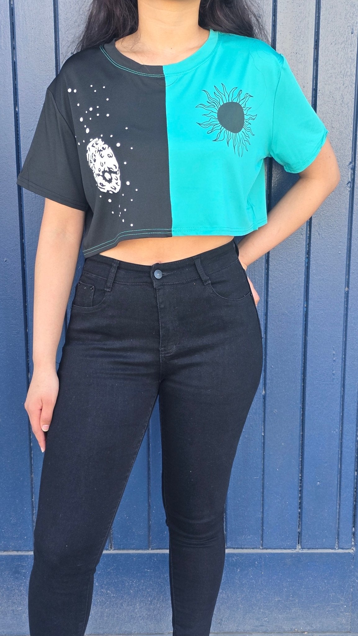 Sun and moon two toned crop top