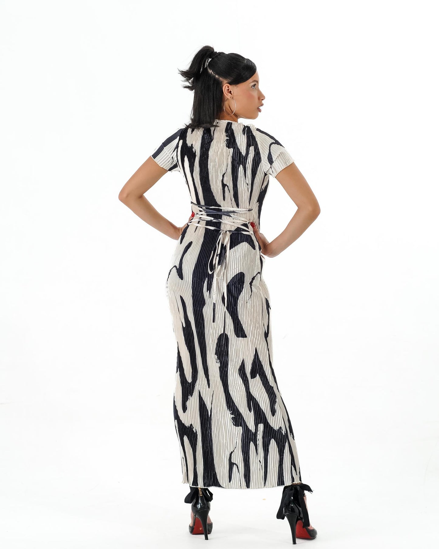 Abstract Print Maxi Dress - Short Sleeve Bodycon Dress