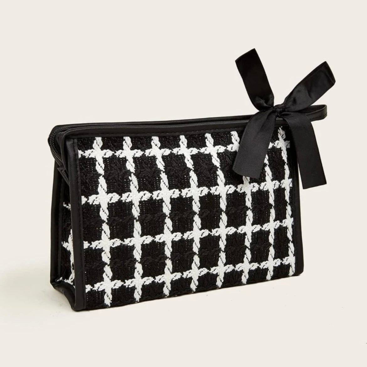 Tweede Check Cosmetic Bag with Bow - Chic & Elegant Organizer