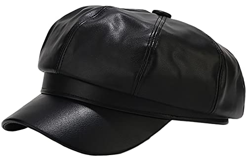 PU Leather Newsboy Cap – Vintage Style Baker Boy Hat