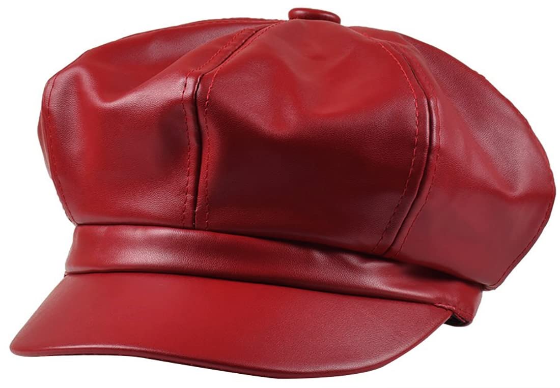 PU Leather Newsboy Cap – Vintage Style Baker Boy Hat