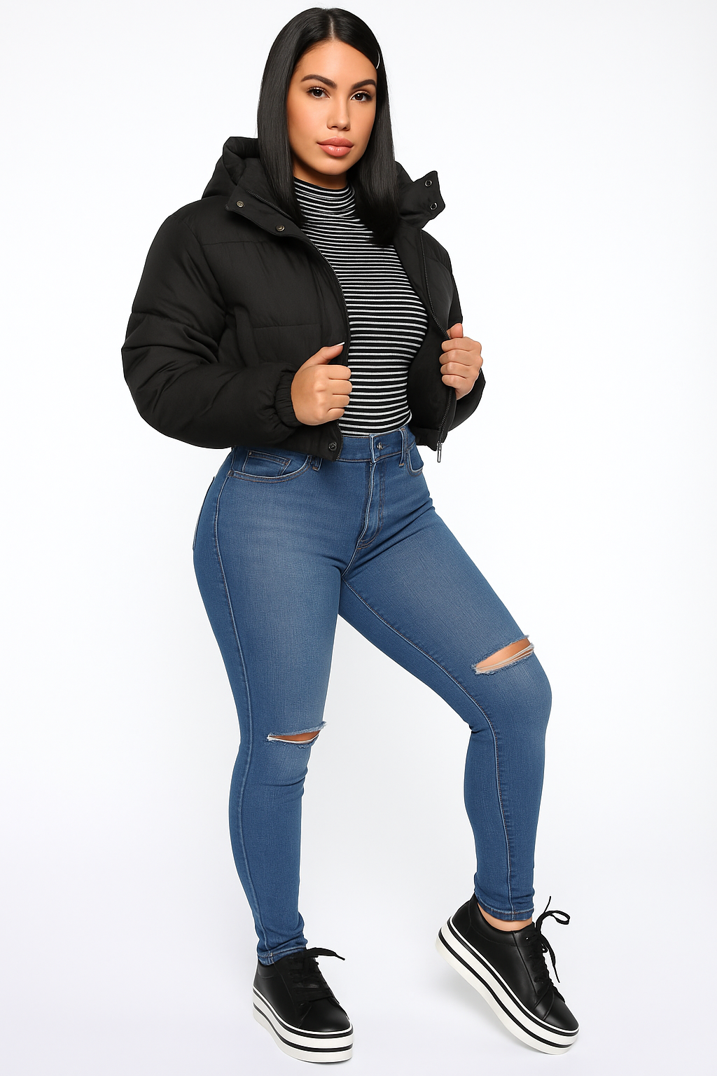 Cropped Puffer Jacket with Hood – Winter Street Style