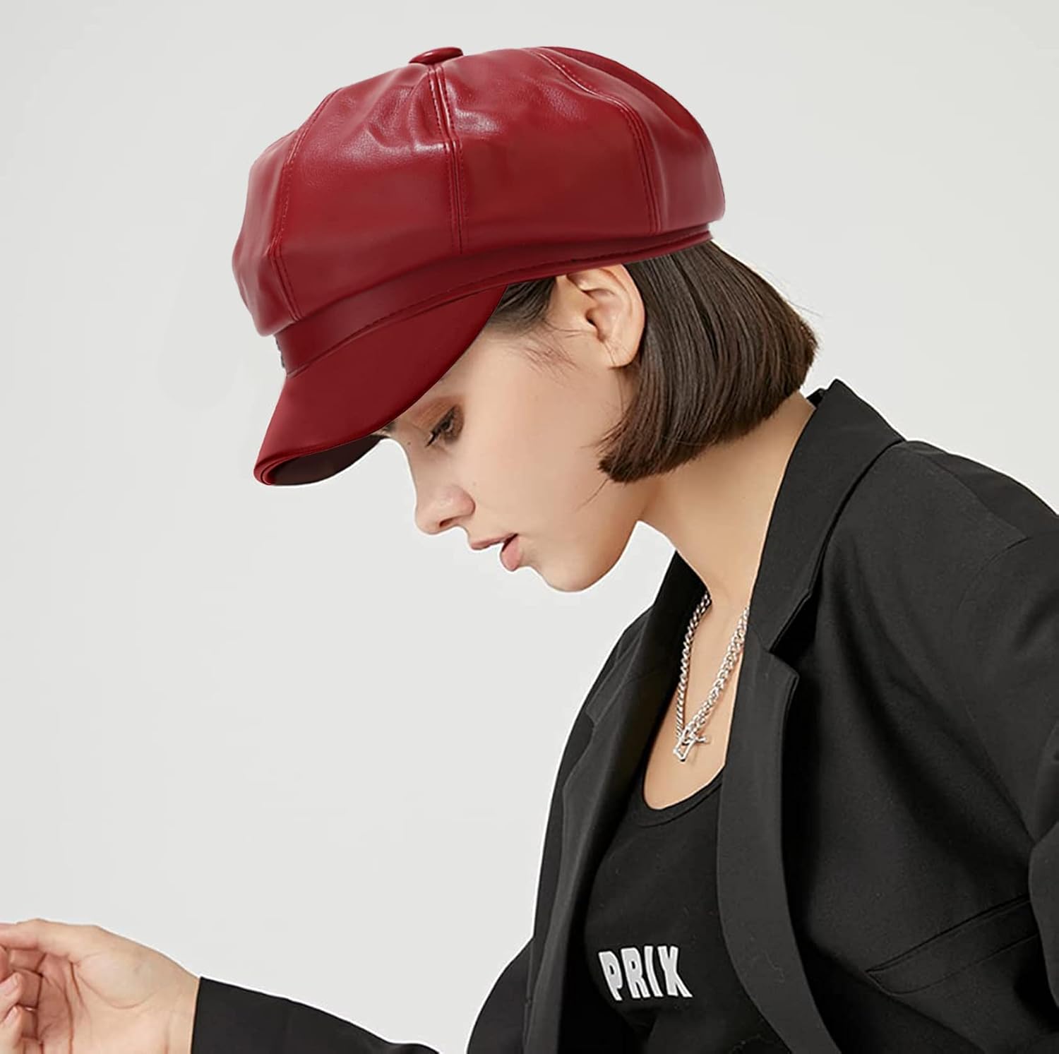 PU Leather Newsboy Cap – Vintage Style Baker Boy Hat