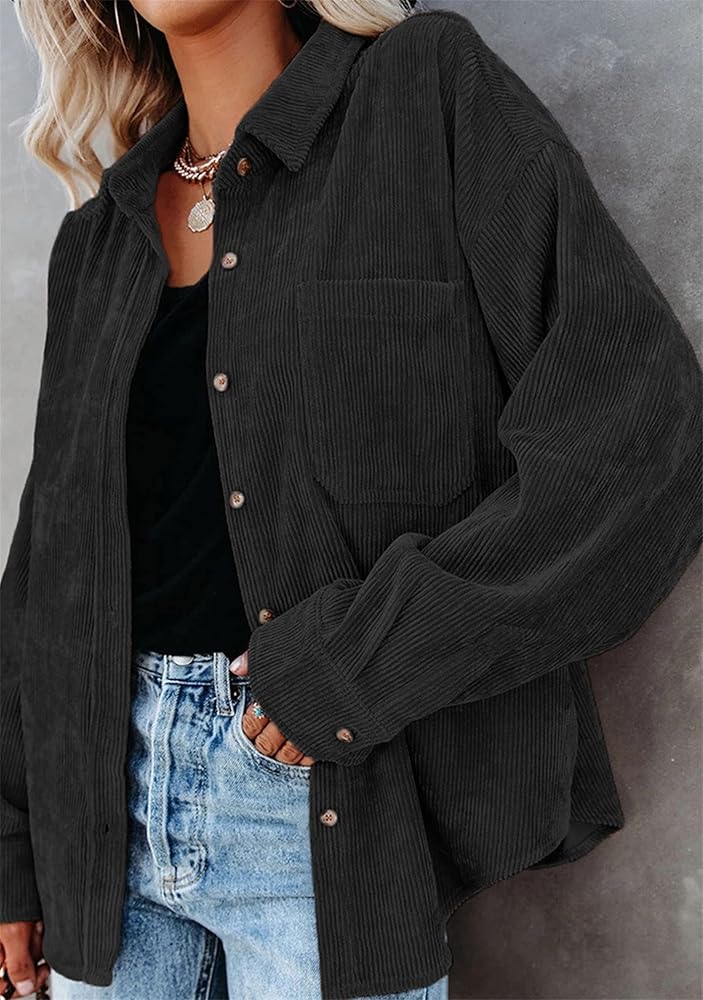 Corduroy Button-Up Shirt – Soft Textured Oversized Fit