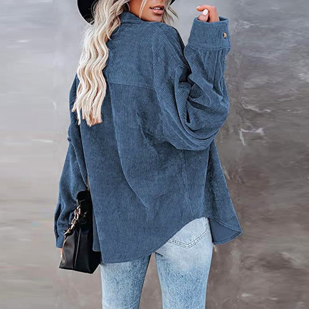 Corduroy Button-Up Shirt – Soft Textured Oversized Fit