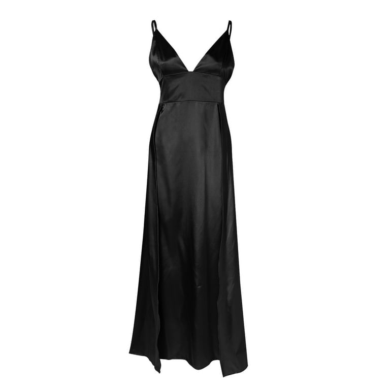 12pcs Black Double Slit Plunging Neck Maxi Dress