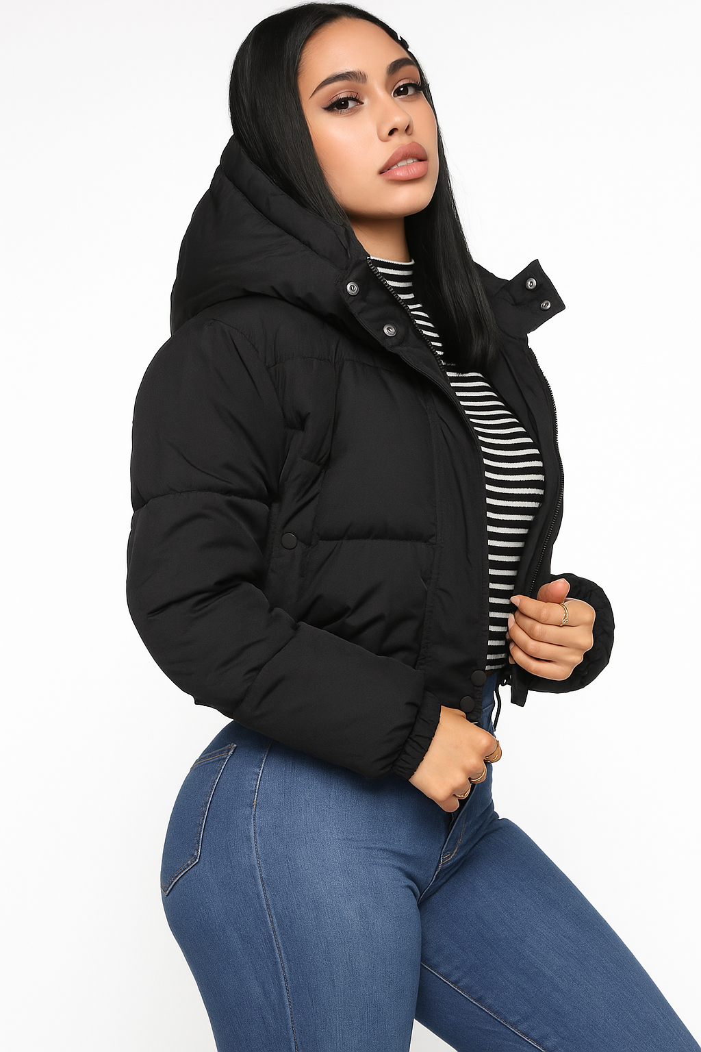 Cropped Puffer Jacket with Hood – Winter Street Style