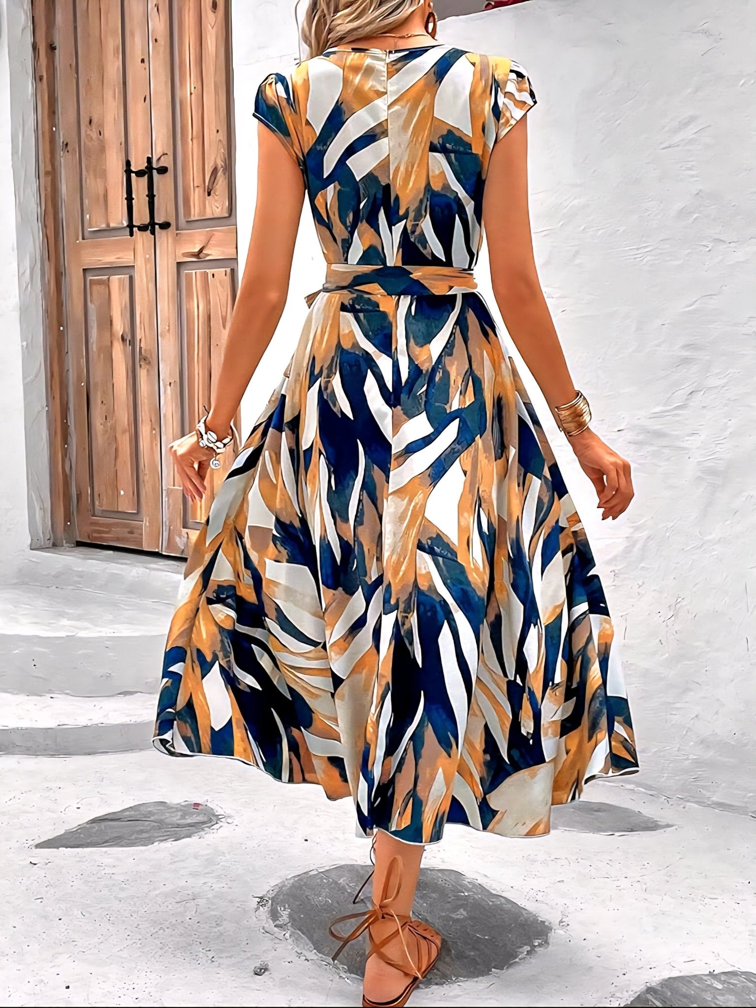Printed Wrap Midi Dress – Tropical Chic