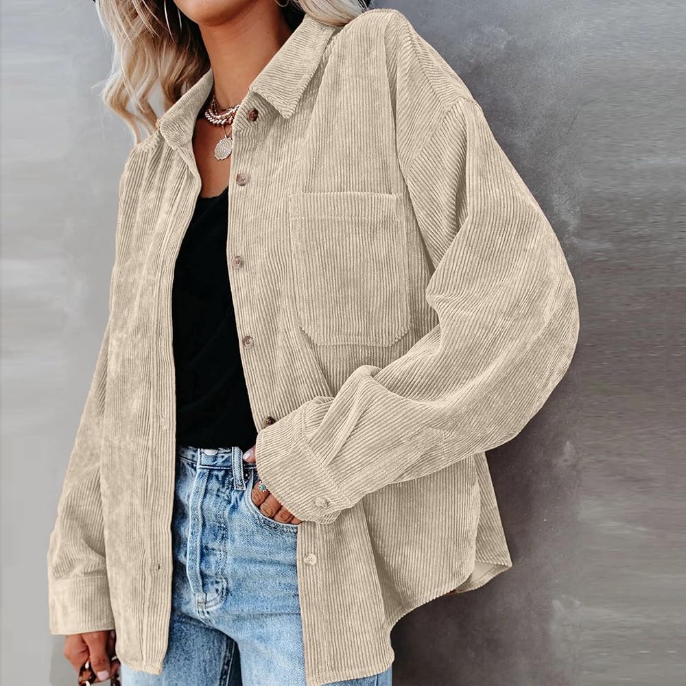 Corduroy Button-Up Shirt – Soft Textured Oversized Fit