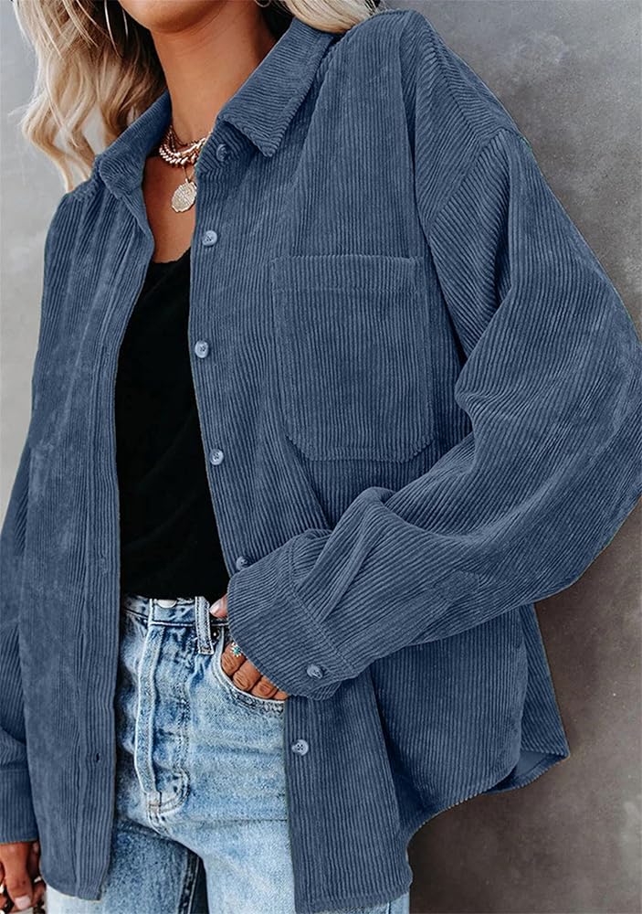 Corduroy Button-Up Shirt – Soft Textured Oversized Fit