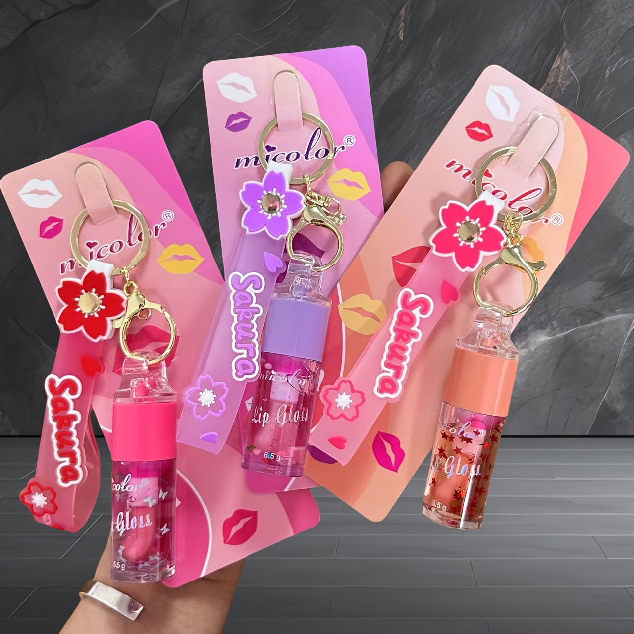 Lip Gloss Keychain Portable Mini Lip Gloss with Stylish Key Holder