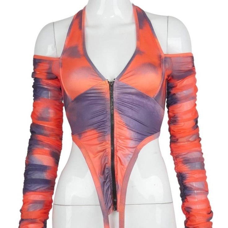 Off Shouler  Halter Neck  Long Sleeve Zipper Top