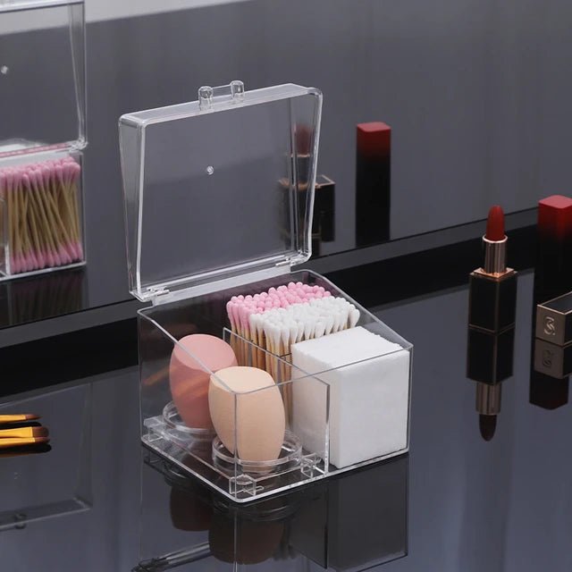 Acrylic Cotton Swab Holder - Clear & Portable Makeup Organizer