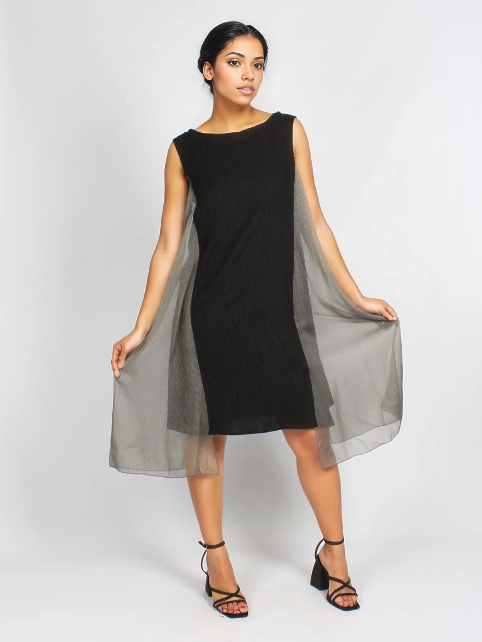 Asymmetrical Midi Two Toned Sheer Dress XD21