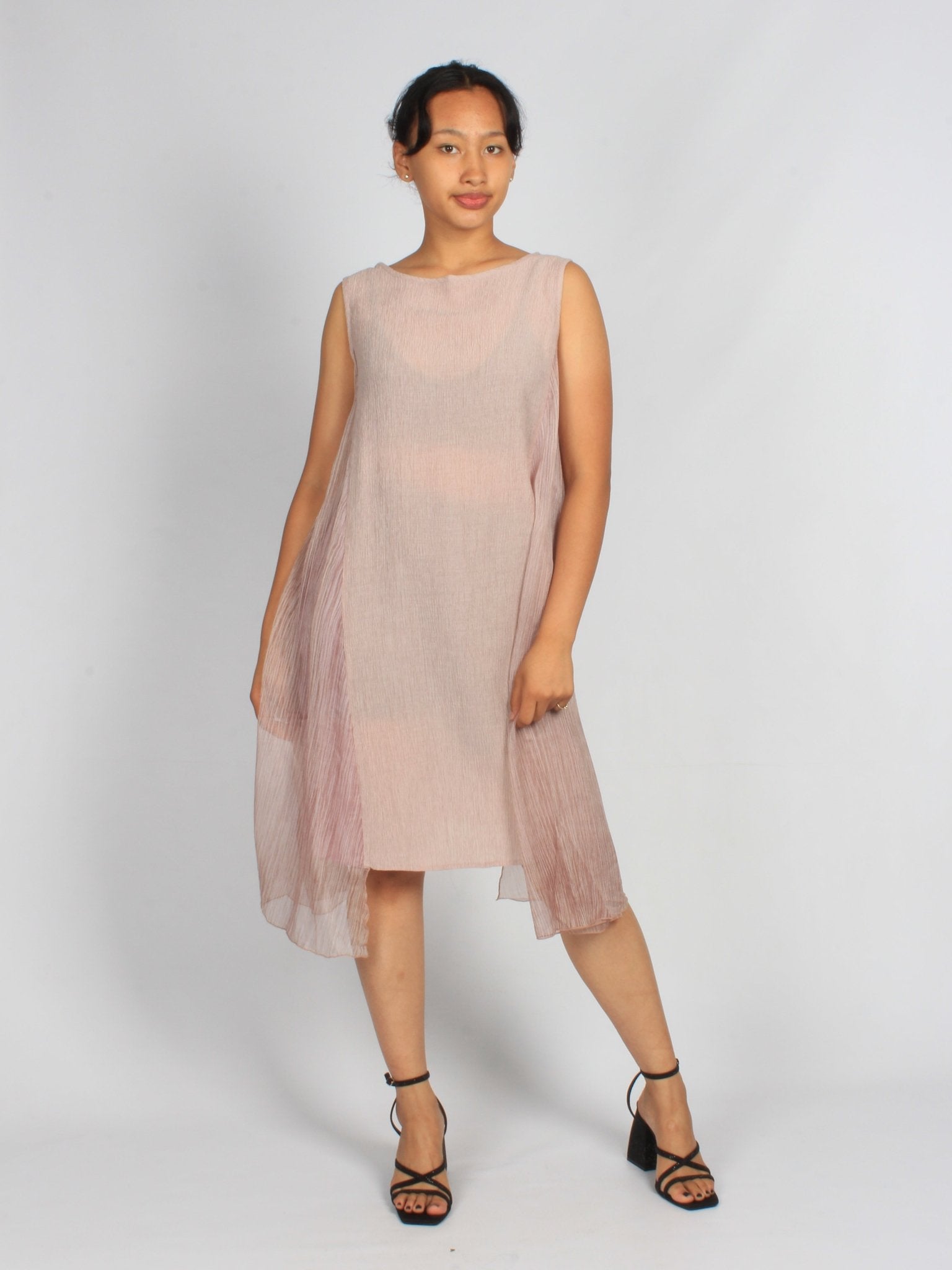 Asymmetrical Midi Two Toned Sheer Dress XD21