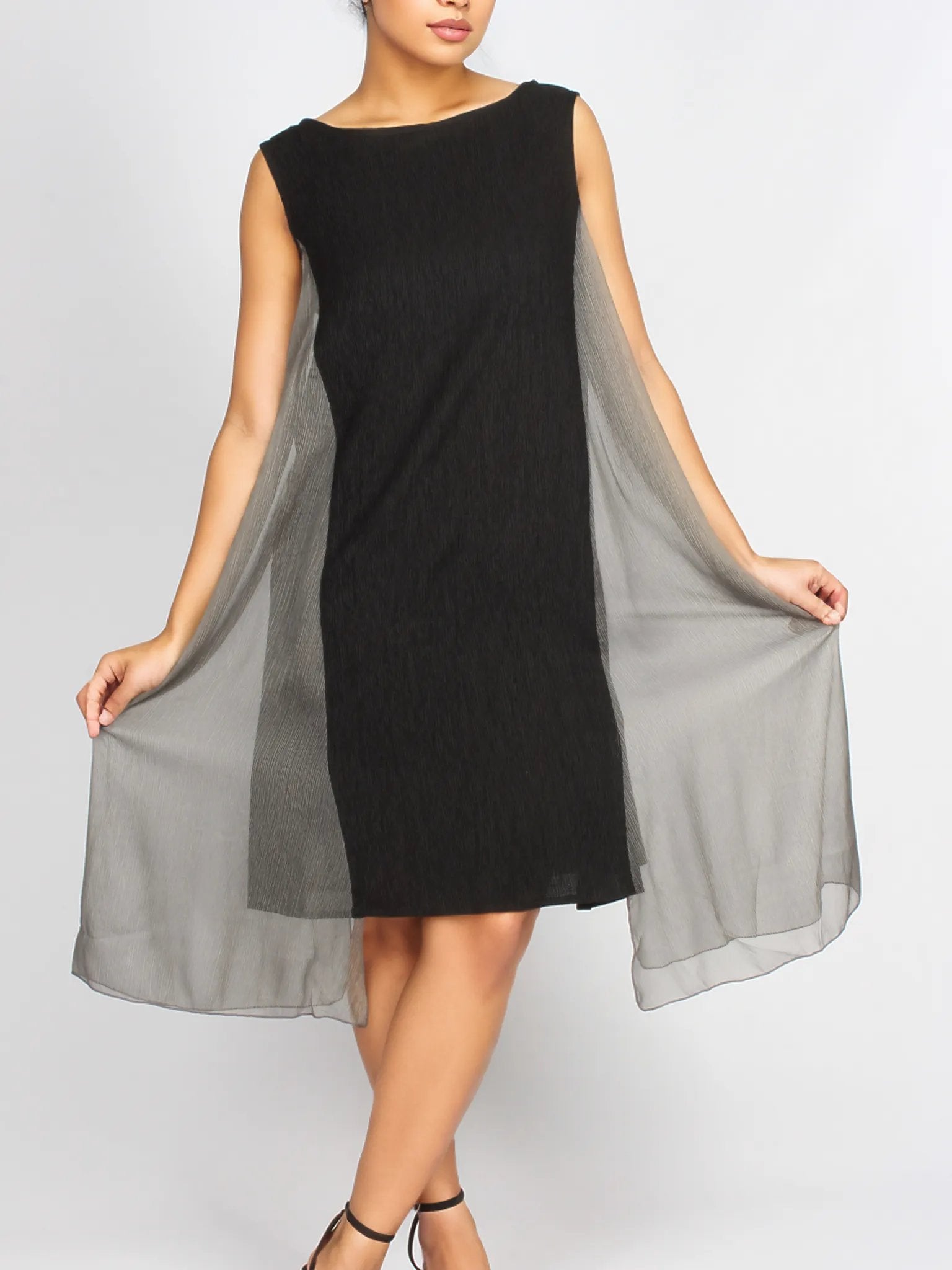 Asymmetrical Midi Two Toned Sheer Dress XD21