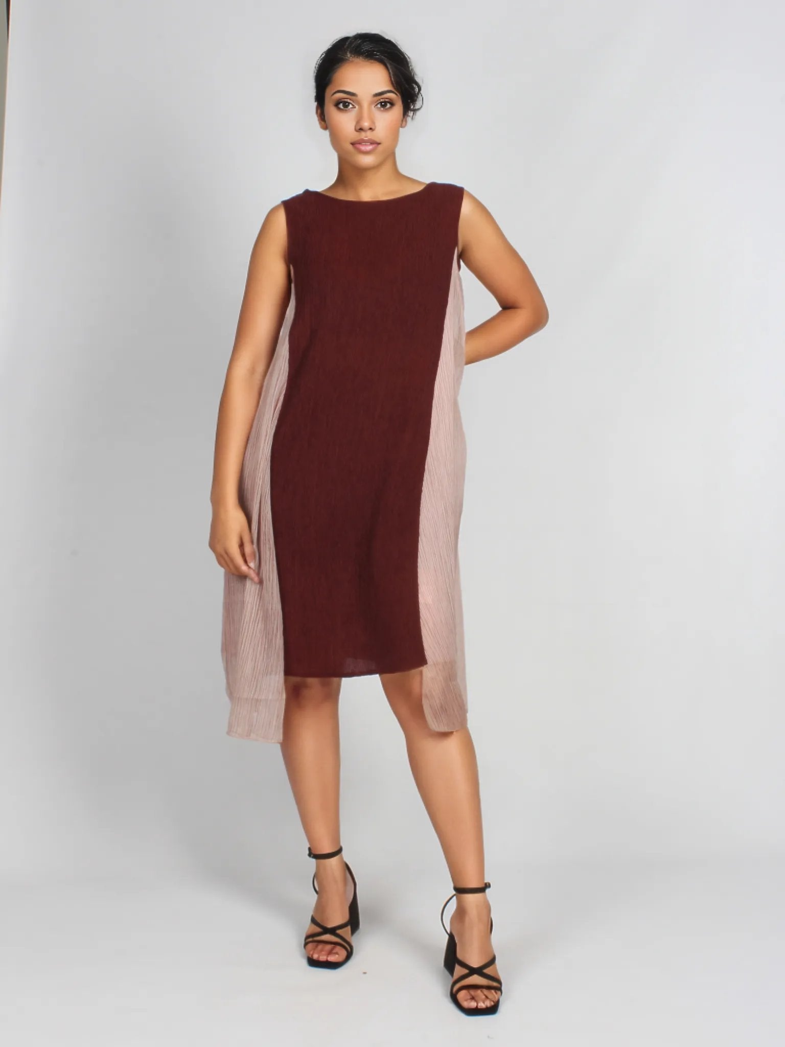 Asymmetrical Midi Two Toned Sheer Dress XD21