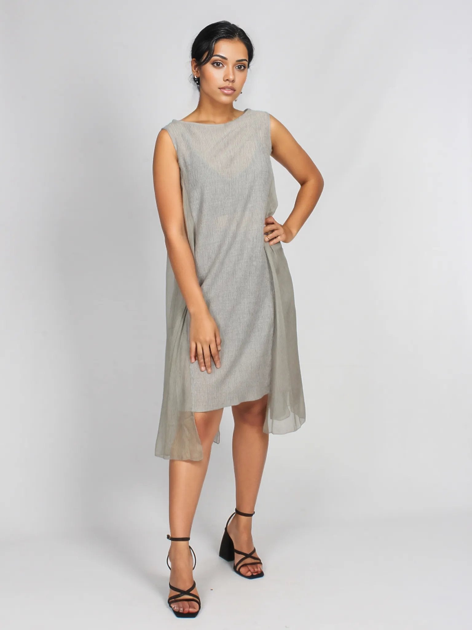 Asymmetrical Midi Two Toned Sheer Dress XD21