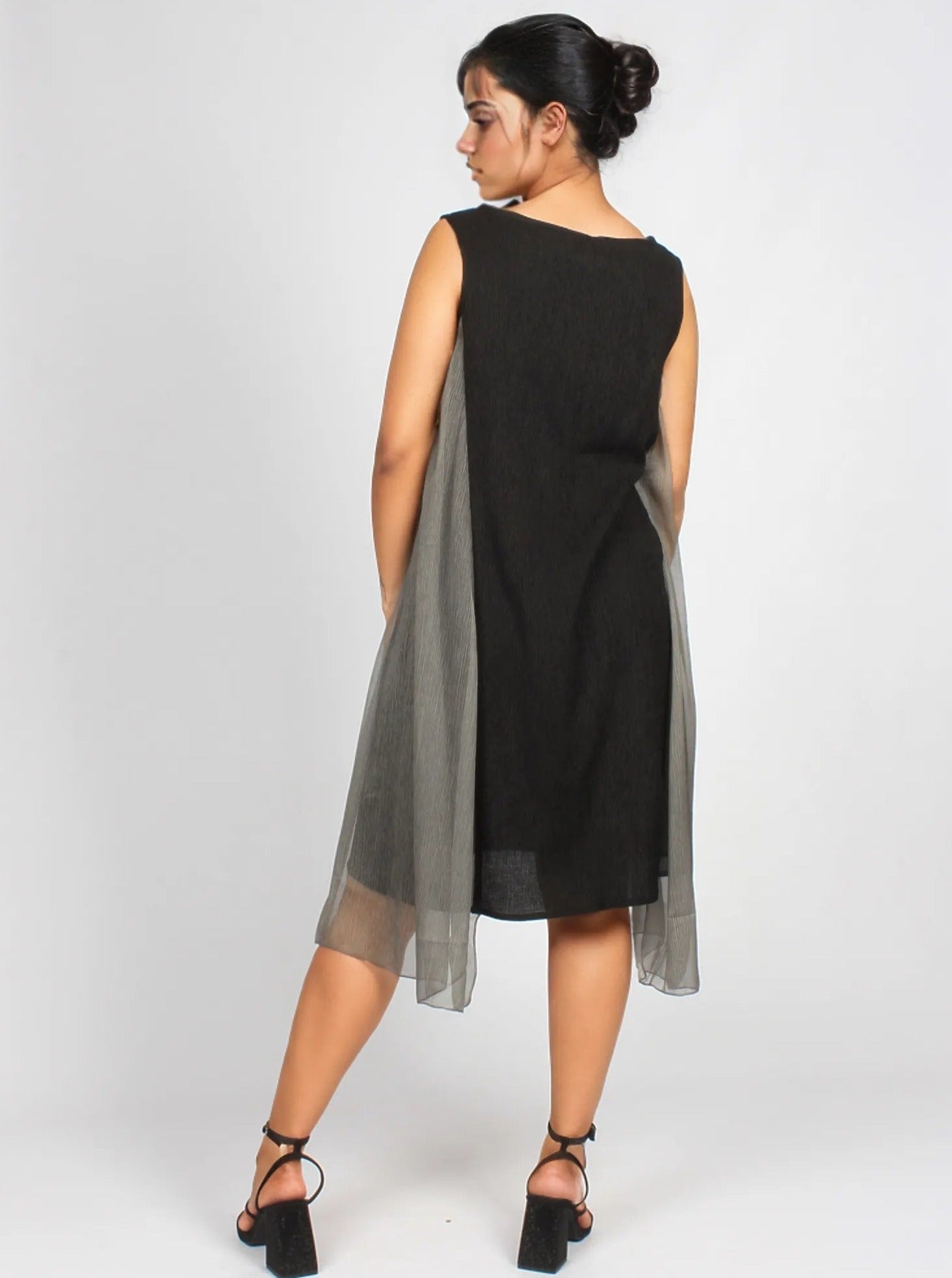 Asymmetrical Midi Two Toned Sheer Dress XD21