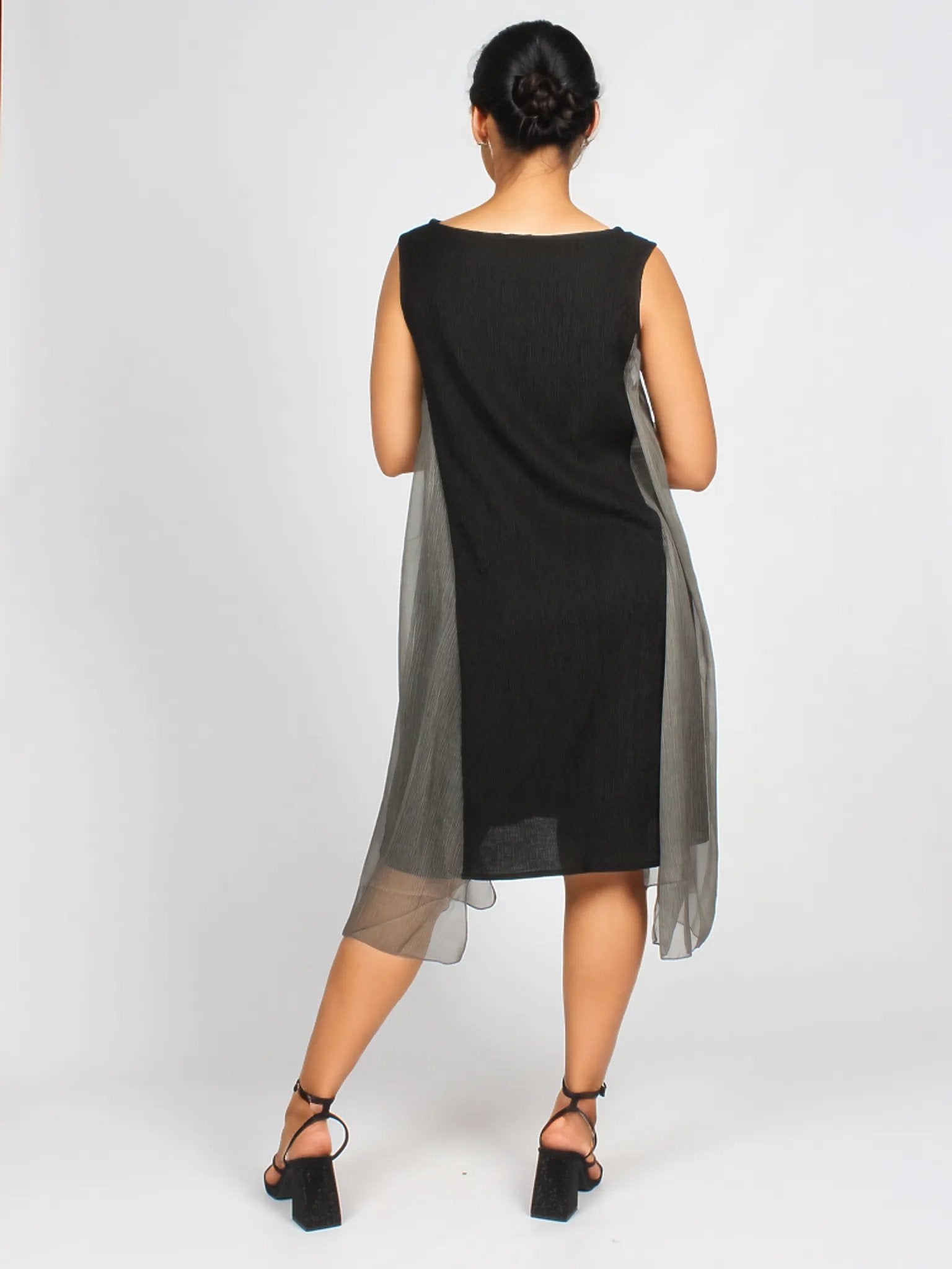 Asymmetrical Midi Two Toned Sheer Dress XD21