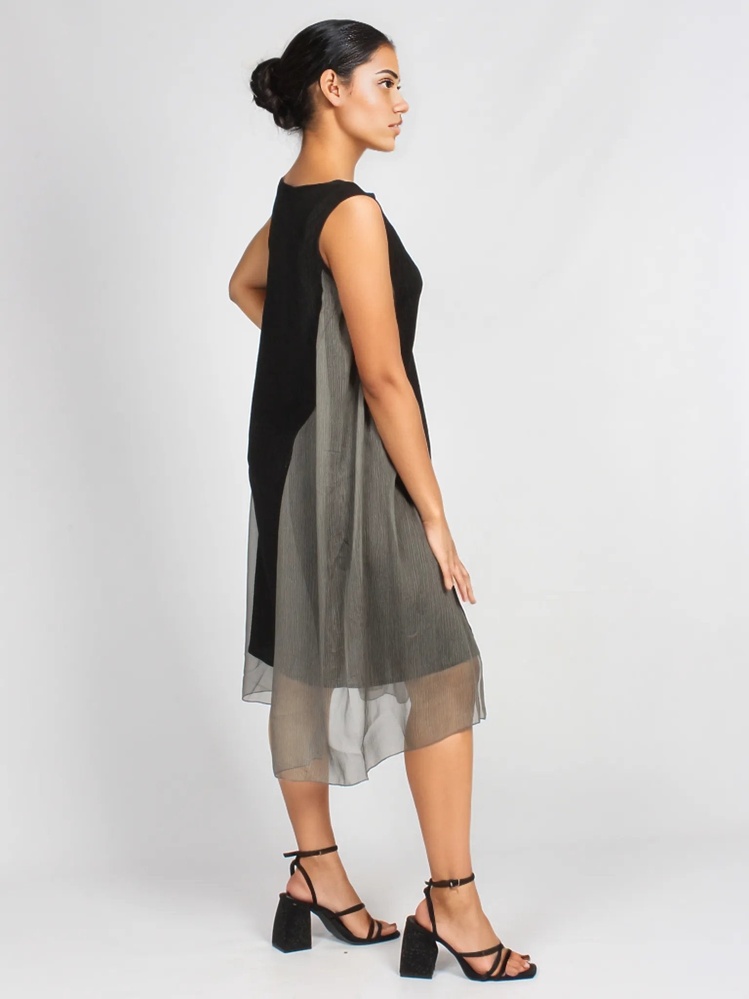 Asymmetrical Midi Two Toned Sheer Dress XD21