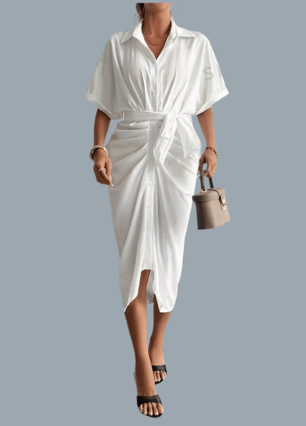 Attached Belted Patterned Dress XD21