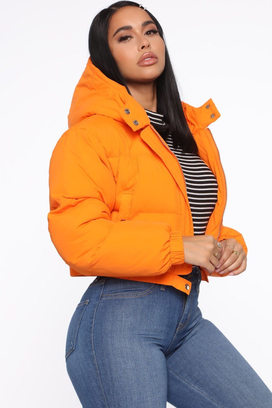 Cropped Puffer Jacket with Hood – Winter Street Style