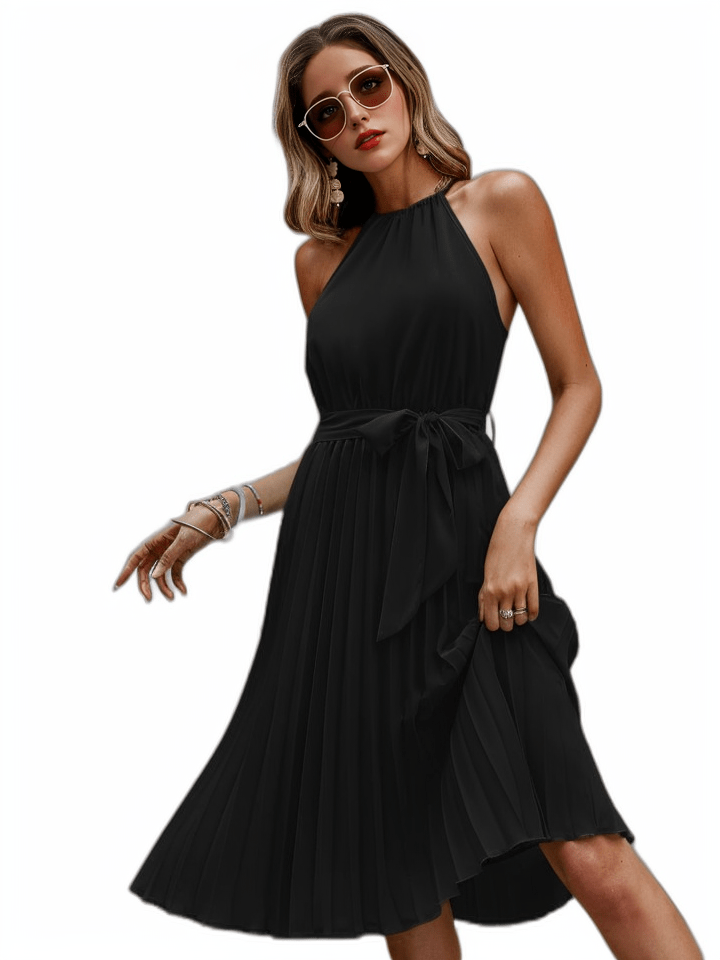 Belted pleated tie back midi dress XD21