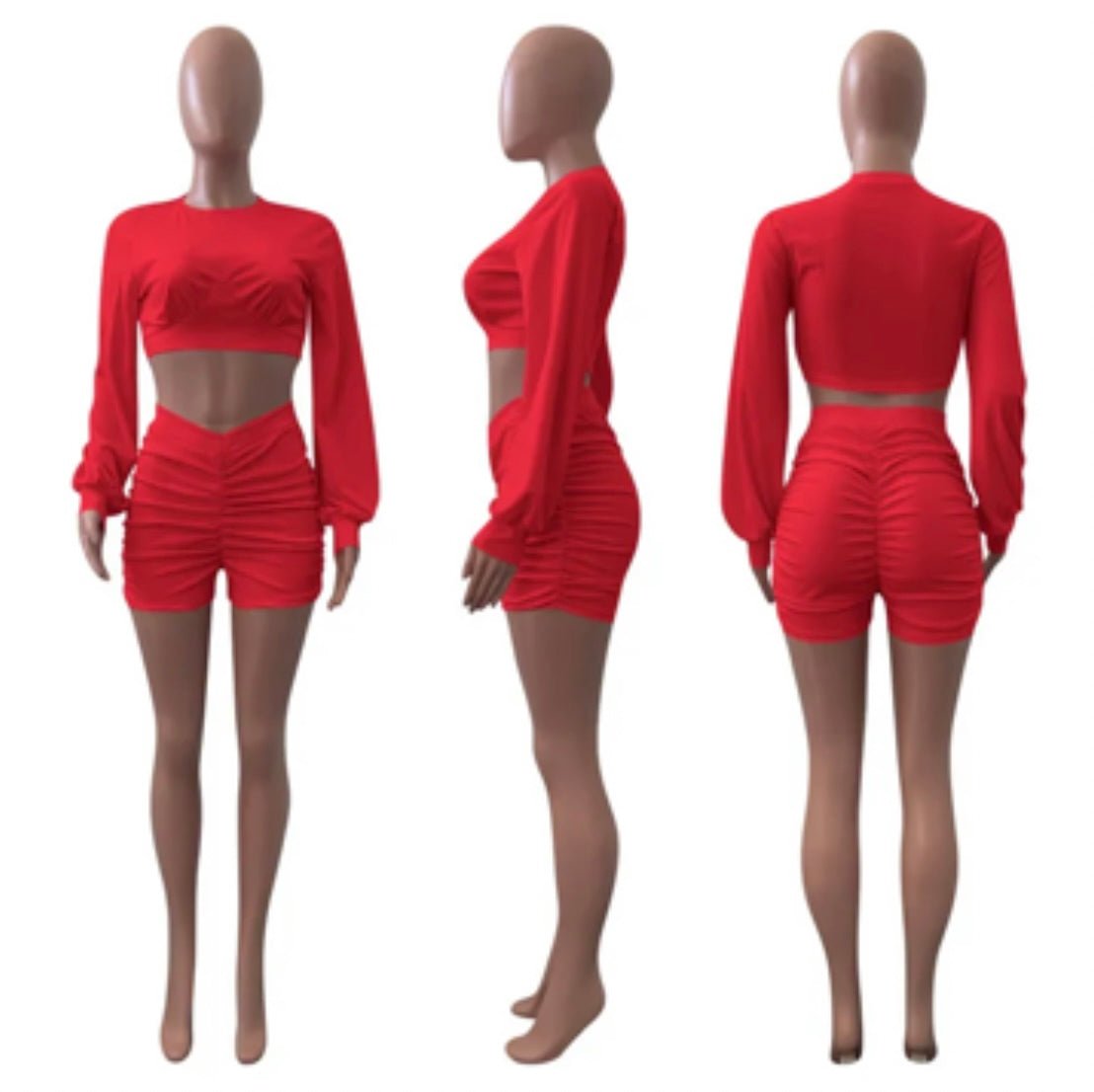 Bishop Sleeve Crop Top and Ruched Shorts XD21