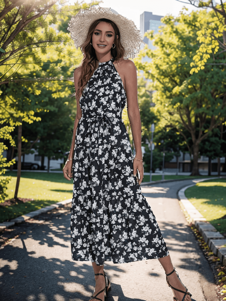 Bohemian Summer Maxi Dress with Belt XD21