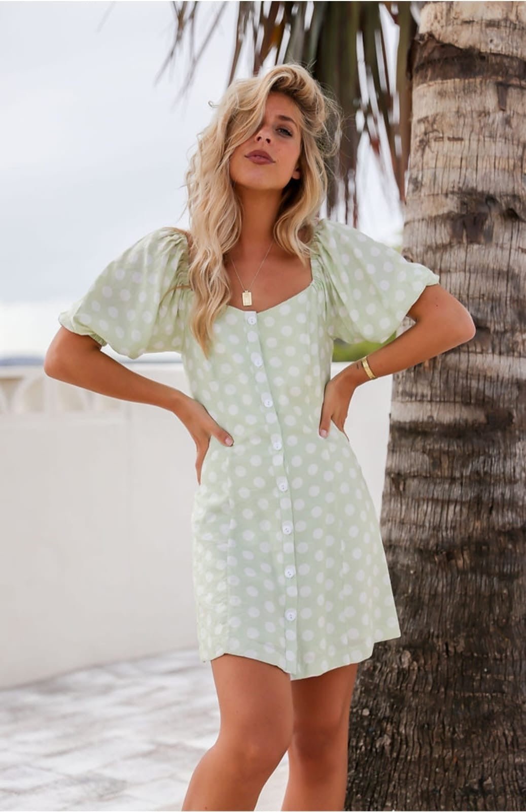 Button Front Ditsy Floral Mini Puff Dress XD21