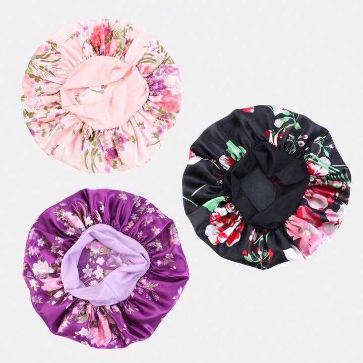 Floral Pattern Satin Bonnet - Breathable & Comfortable with Frill Elastic Band