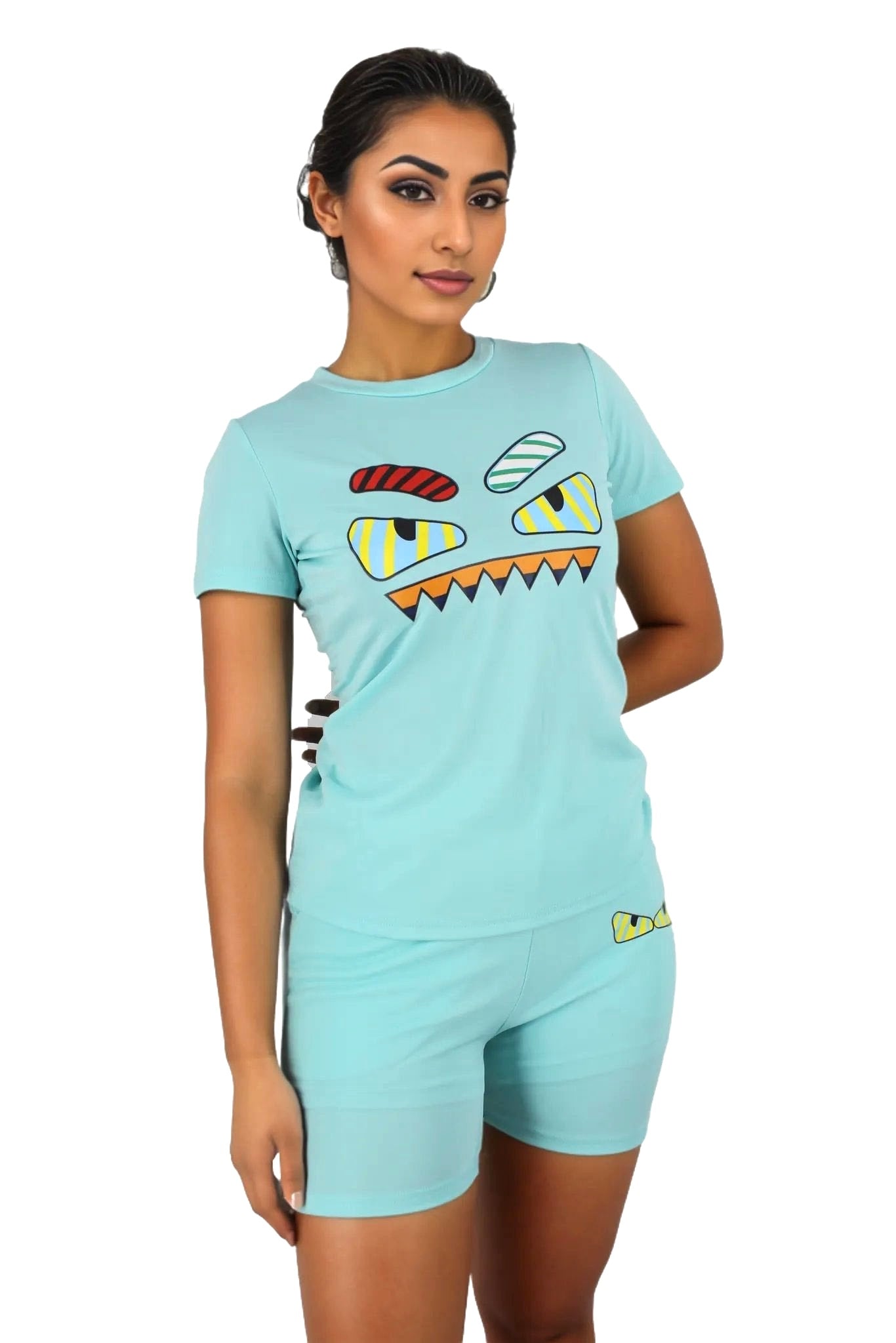 Cartoon Monster Two Piece Top and Shorts Set XD21