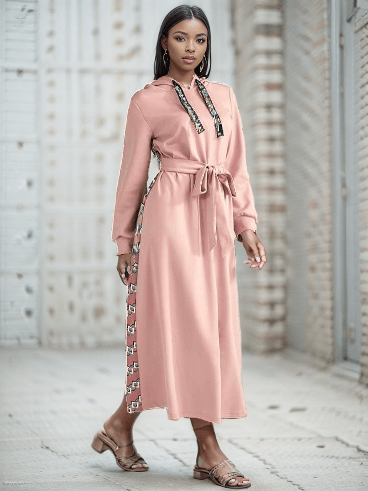 Chainprint Hoodie Dress Without Belt XD21