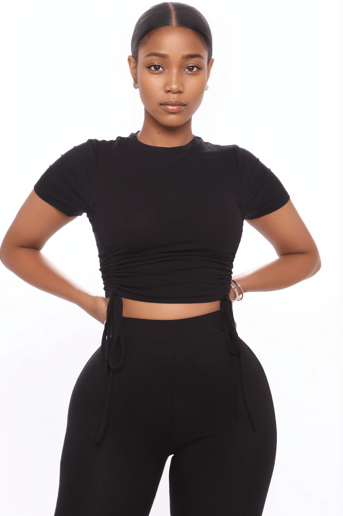 Crop Top and Tight Pants Ruched Two Piece Set