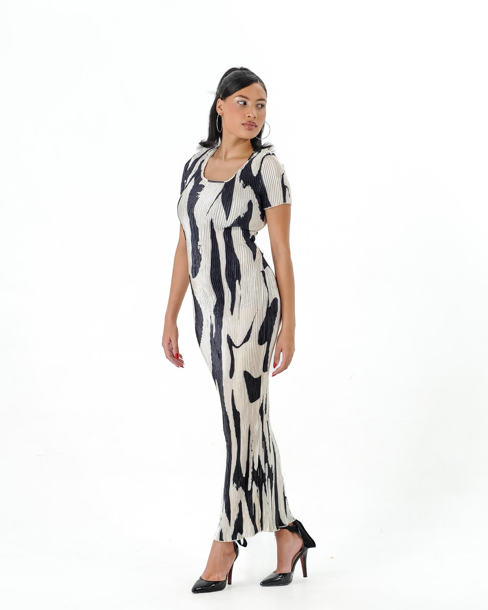 Short Sleeve Abstract Print Maxi Dress