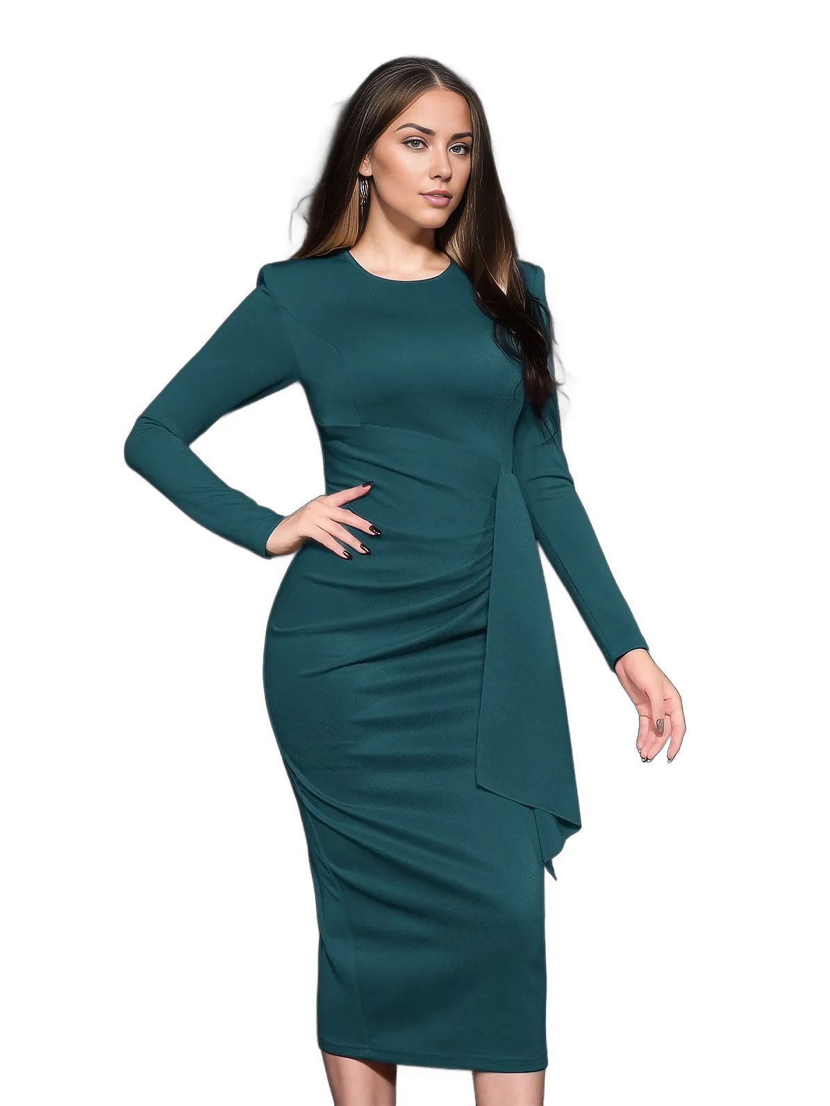 Draped Crepe Midi Dress With Back Slit XD21