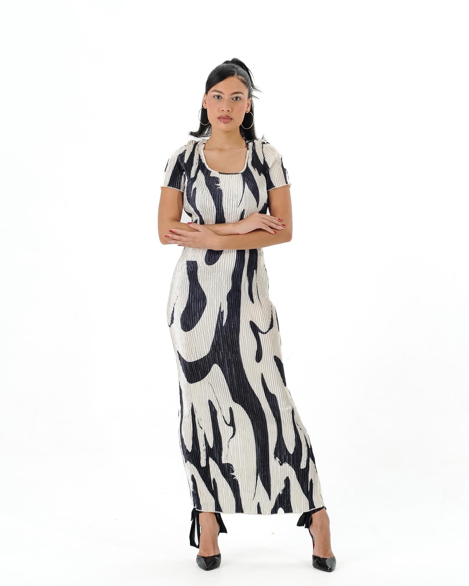 Abstract Print Maxi Dress - Short Sleeve Bodycon Dress