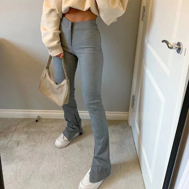 Elastic High Waist Long Trousers Split Side Skinny Pencil Pants - XD21