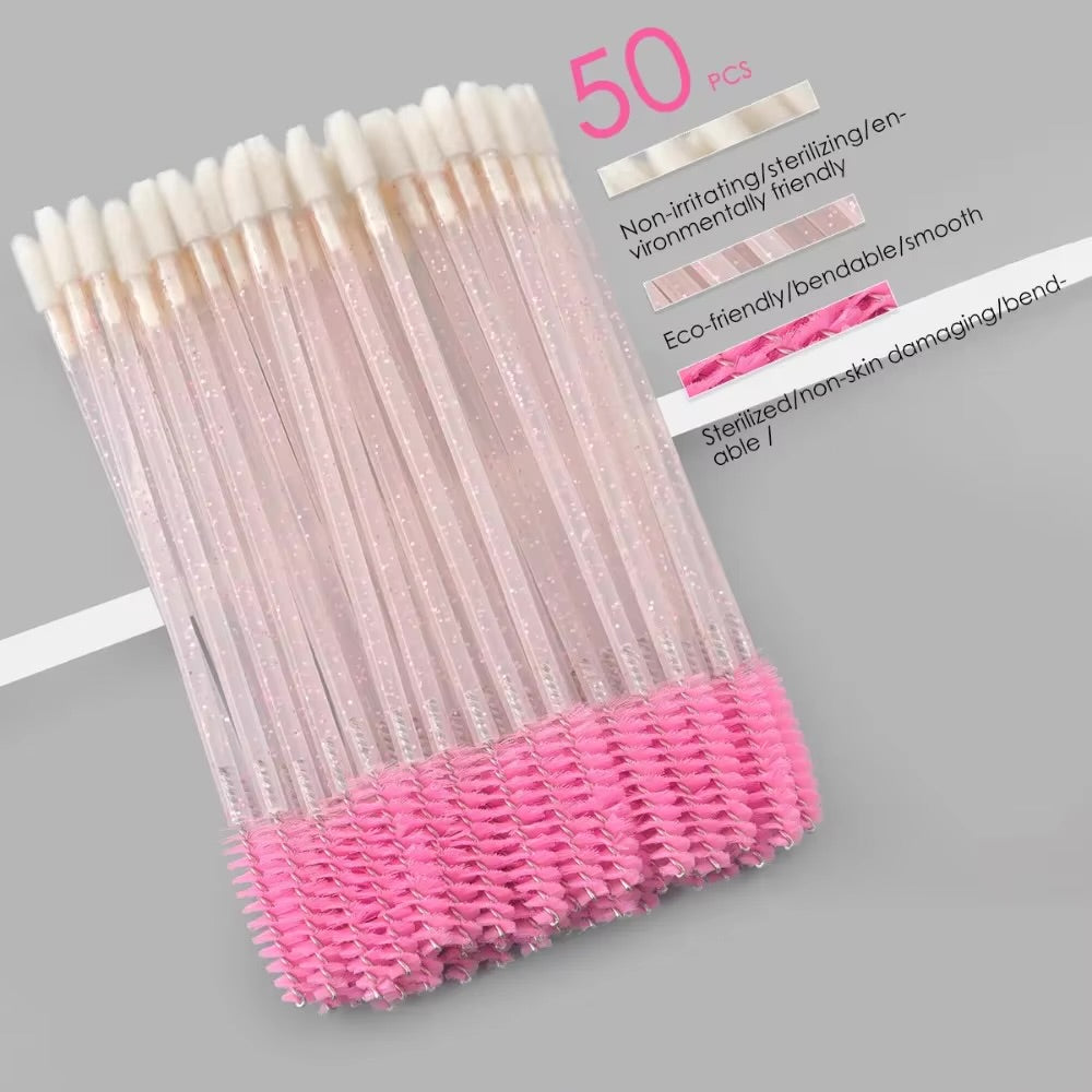 Dual-Ended Lash Spoolie & Eyelash Cleaning Bud – Glitter Handle Beauty Tools