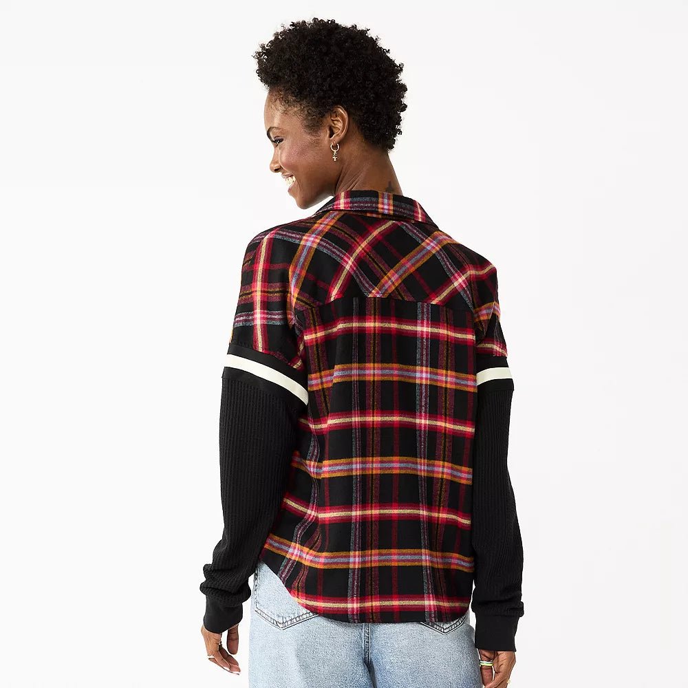 Flannel Plaid Strip Short Shirt XD21