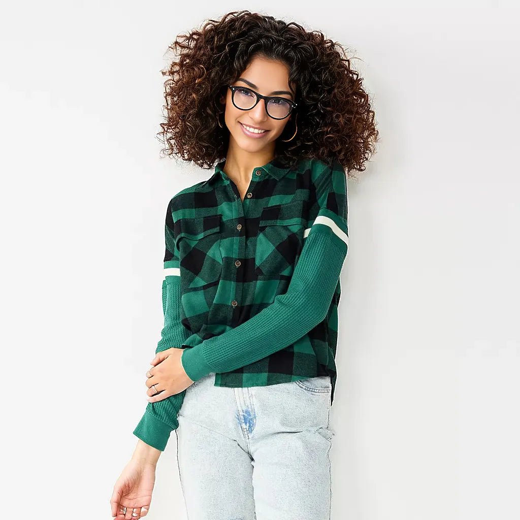 Flannel Plaid Strip Short Shirt XD21