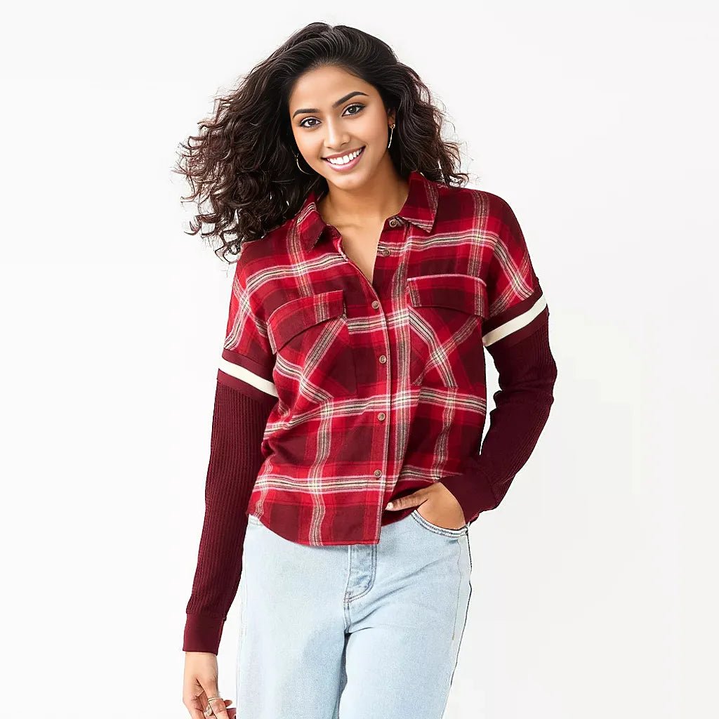 Flannel Plaid Strip Short Shirt XD21