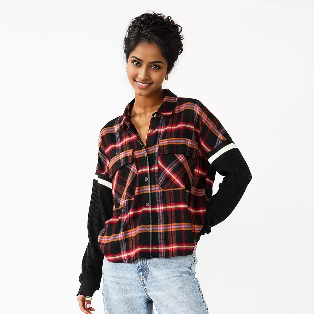 Flannel Plaid Strip Short Shirt XD21