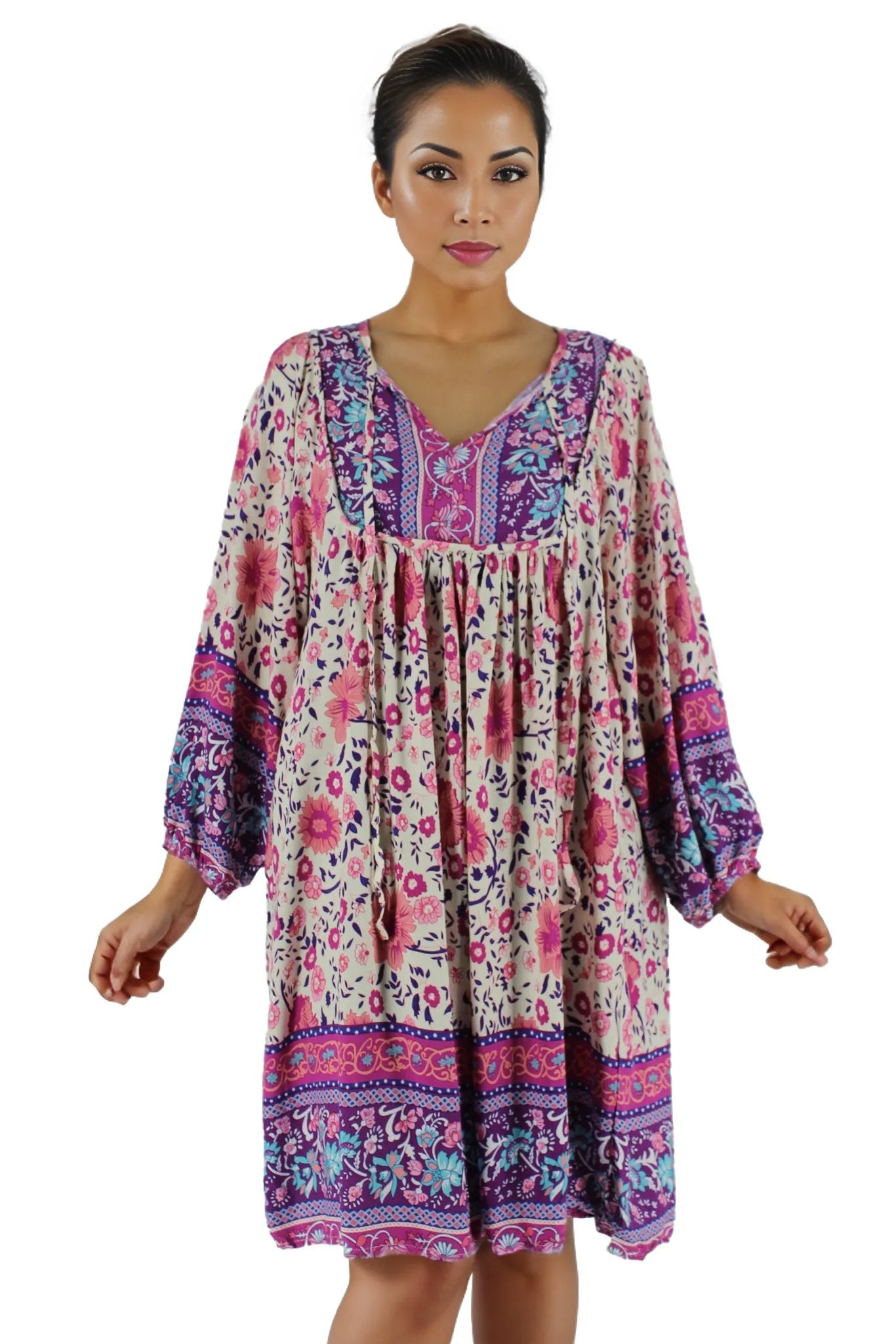 Floral Print Lantern Sleeve Mini Dress XD21